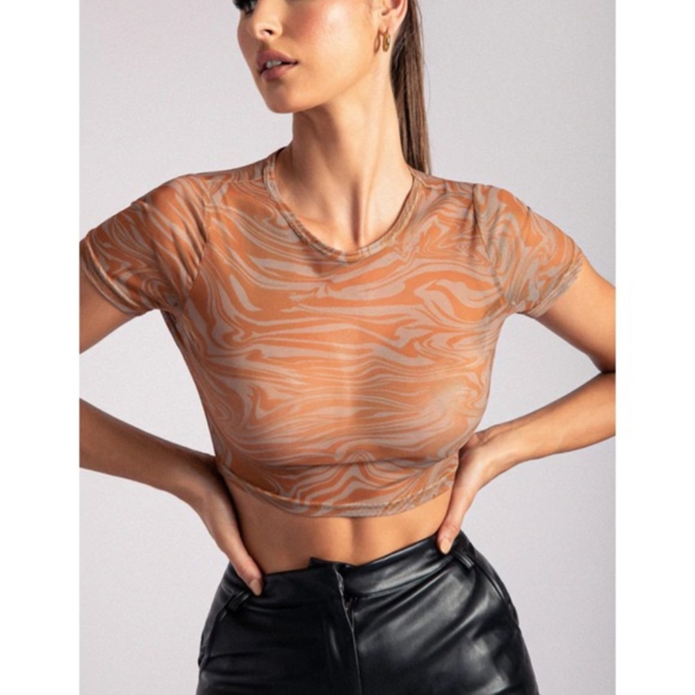 MESHKI Henley Mesh Crop T-shirt - Size S
